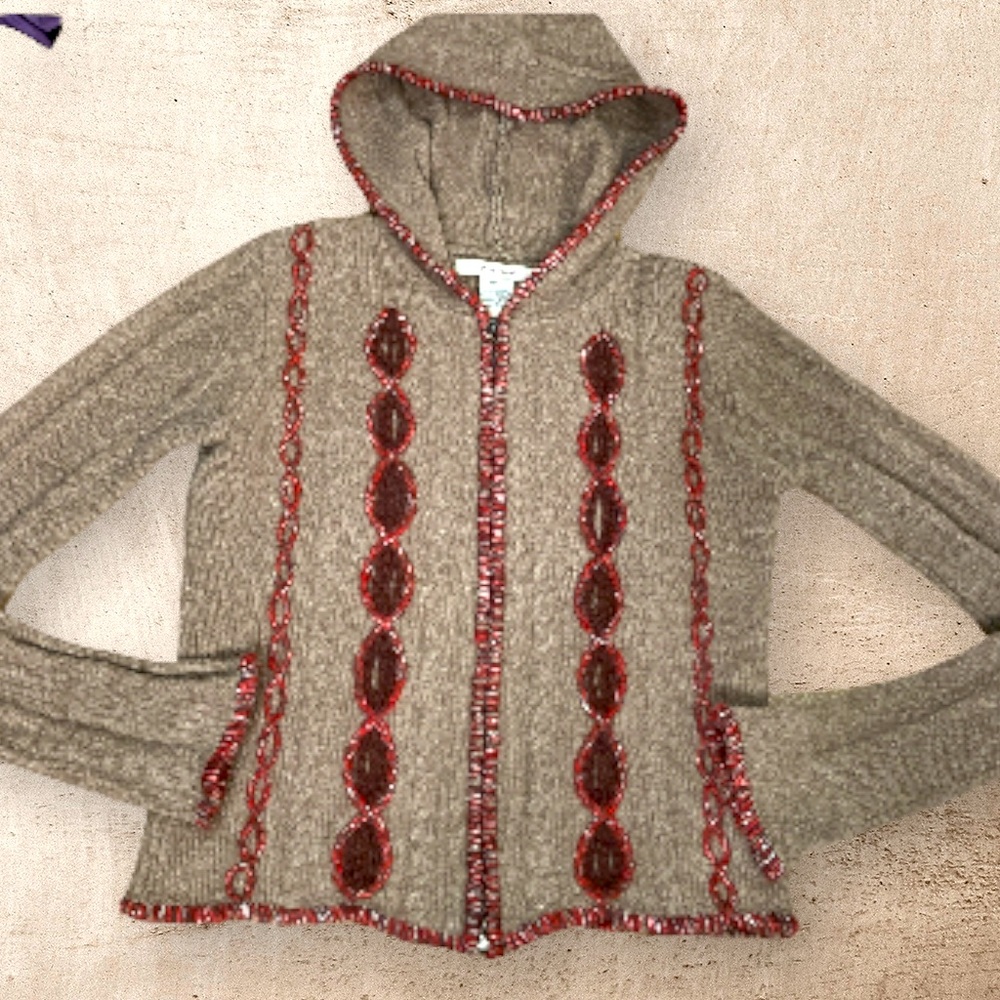 Free people vintage zipper wool hooded sweater-medium